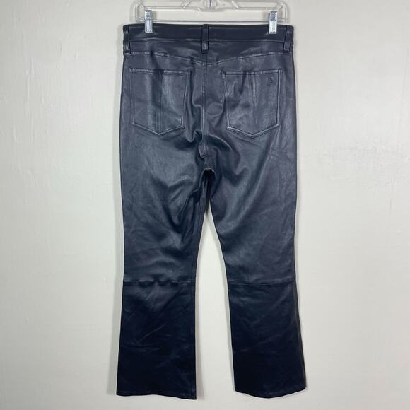 Rag & Bone Black High Waisted Slim Straight Ankle Crop Wren Lamb Leather Pants - Picture 8 of 12